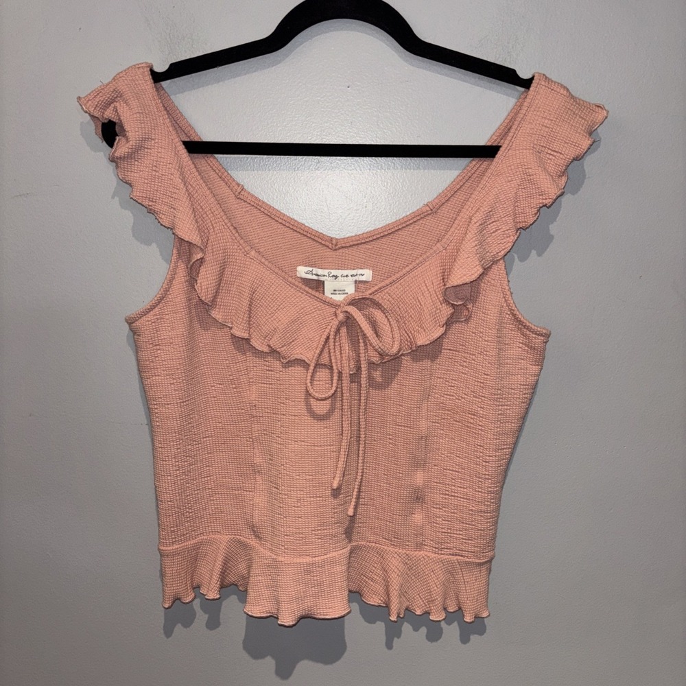 American Rag Textured Pink Crop Top Sleeveless Size XL Boho Festival